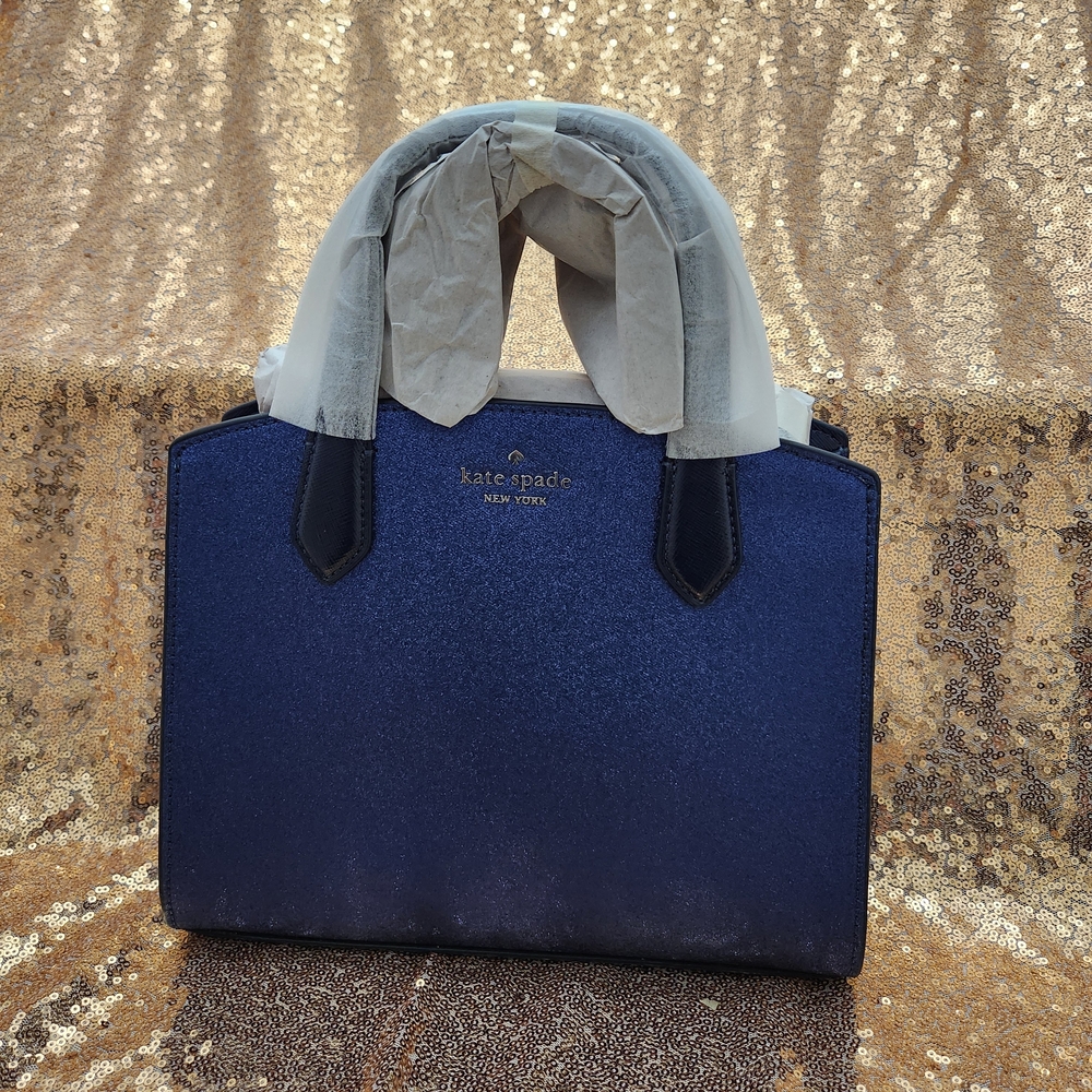 Kate Spade Parisian Navy Blue Glitter Satchel Crossbody Bag